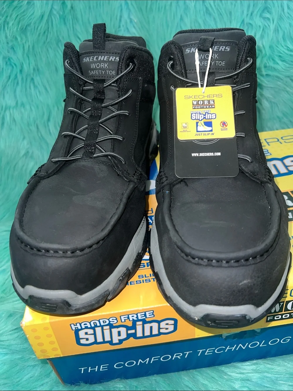 Like new Skechers Work Men's Black Safety Toe Slip-in Boots size 13 in Box